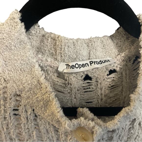 theOpen Product Loose-Knit Cardi, Ecru, Cropped Boho Festival Artsy Streetwear S - Picture 2 of 4